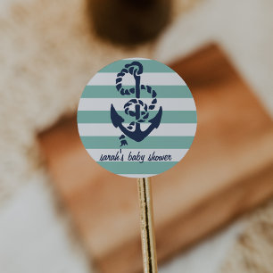 Mint Nautical Anchor Baby Shower Favour Stickers