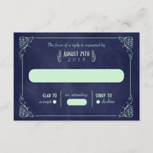 Mint & Navy Blue Chalkboard Art Deco RSVP Cards