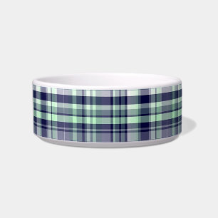 Mint, Navy Blue, White Preppy Madras Plaid Bowl