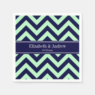 Mint Navy LG Chevron Navy Blue Name Monogram Napkin