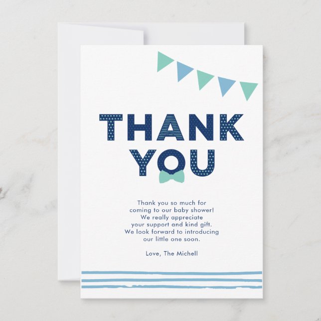 Mint & Navy | Modern Baby Shower Thank you card (Front)