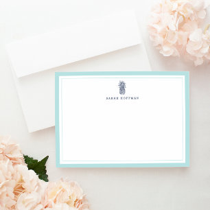 Mint & Navy Pineapple Personalised Stationery Flat Card