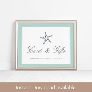 Mint & Navy Starfish Cards & Gifts Sign