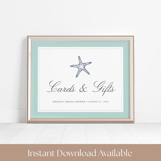 Mint & Navy Starfish Cards & Gifts Sign (Creator Uploaded)