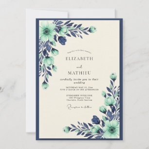 Mint Navy Tranquil Botanical Wedding Invitation