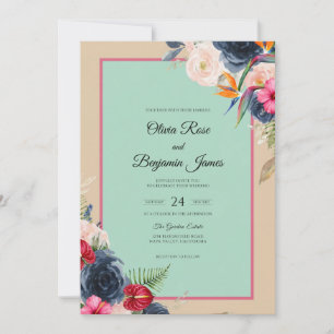 Mint Navy Wildflower Wedding Invitation