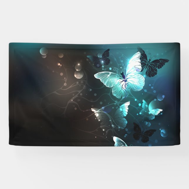 Mint Night Butterflies Banner (Horizontal)