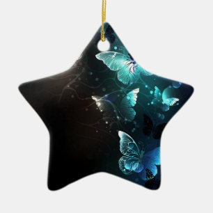 Mint Night Butterflies Ceramic Ornament