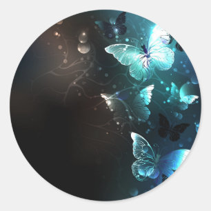 Mint Night Butterflies Classic Round Sticker