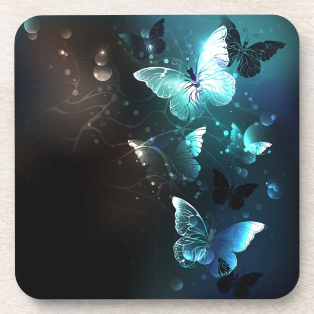 Mint Night Butterflies Coaster (Front)
