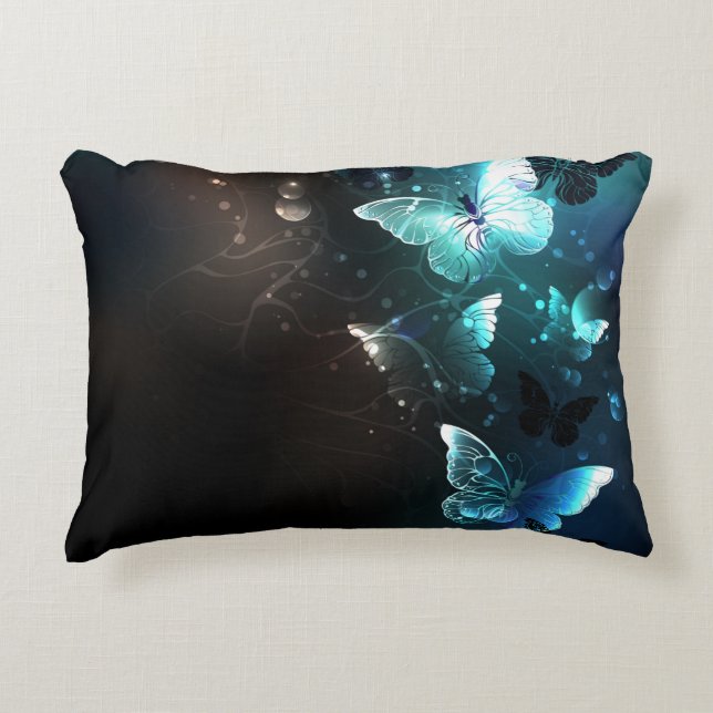 Mint Night Butterflies Decorative Cushion (Front)