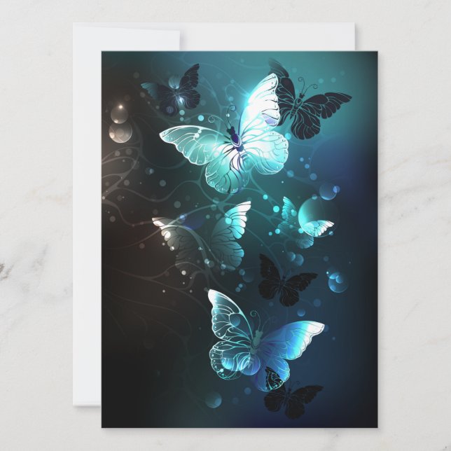 Mint Night Butterflies Invitation (Front)