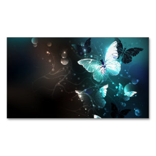 Mint Night Butterflies Magnetic Business Card