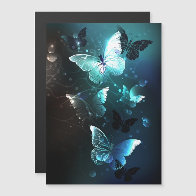 Mint Night Butterflies Magnetic Invitation (Front/Back)