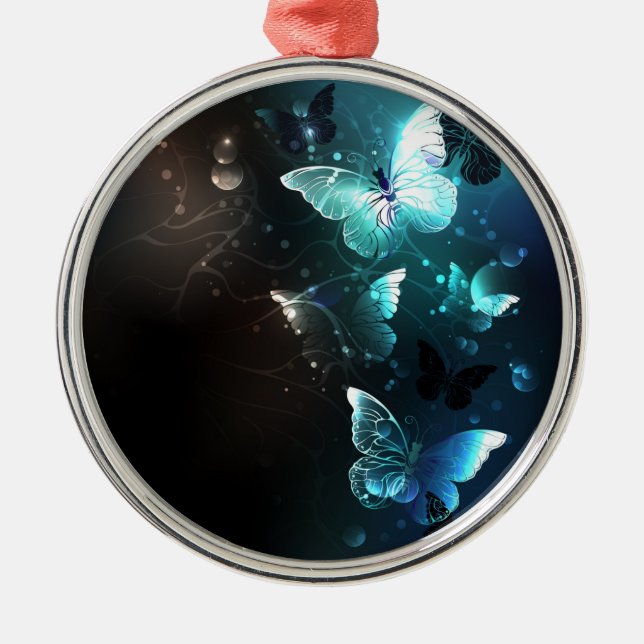 Mint Night Butterflies Metal Ornament (Front)