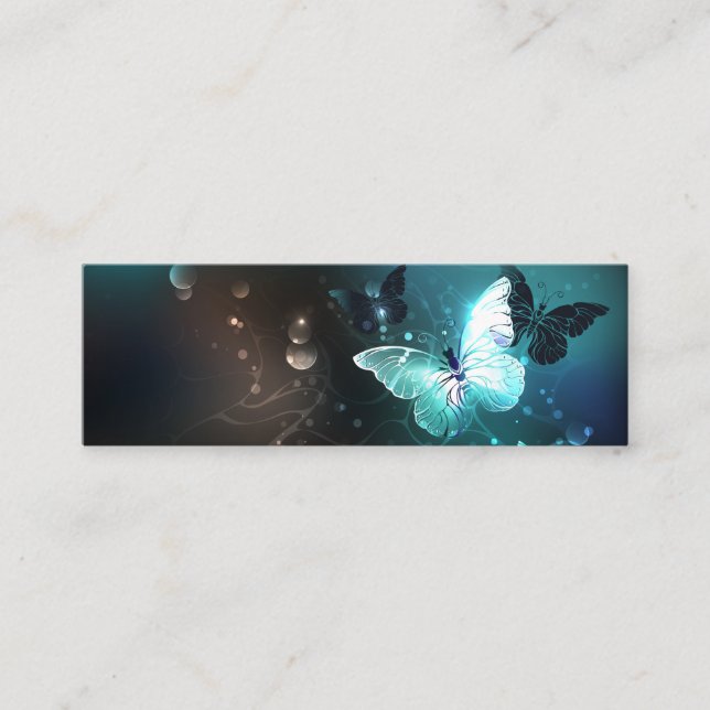 Mint Night Butterflies Mini Business Card (Front)