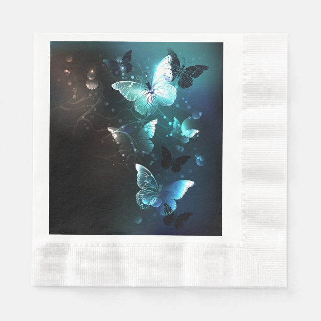 Mint Night Butterflies Napkin (Front)