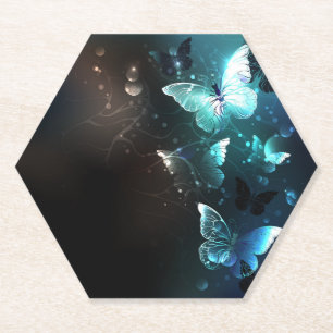 Mint Night Butterflies Paper Coaster