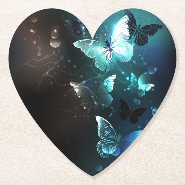 Mint Night Butterflies Paper Coaster (Front)