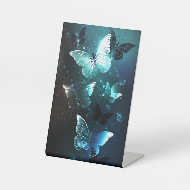 Mint Night Butterflies Pedestal Sign (Front)