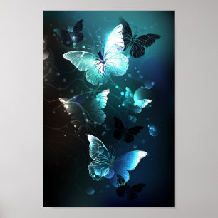 Mint Night Butterflies Poster