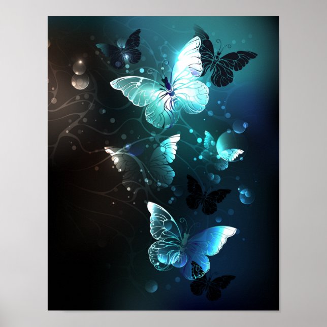 Mint Night Butterflies Poster (Front)