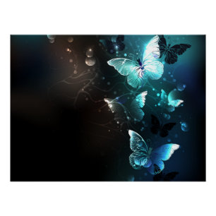 Mint Night Butterflies Poster
