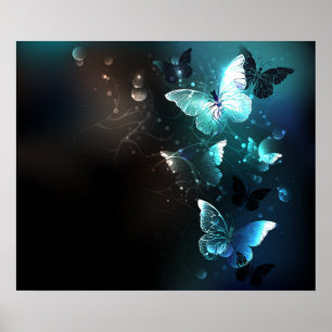 Mint Night Butterflies Poster