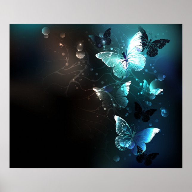 Mint Night Butterflies Poster (Front)