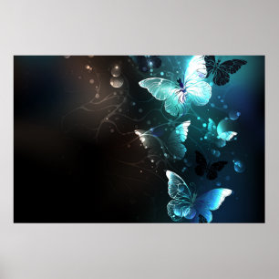 Mint Night Butterflies Poster