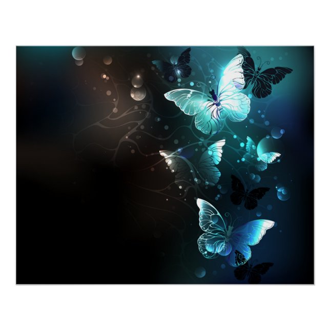 Mint Night Butterflies Poster (Front)