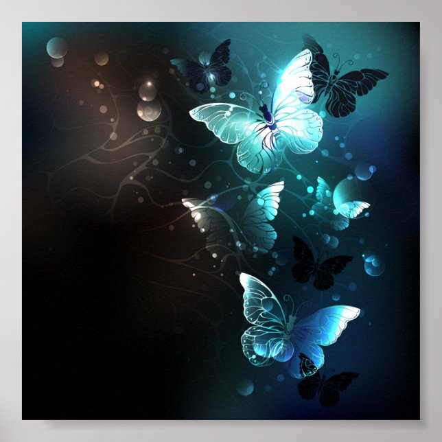 Mint Night Butterflies Poster (Front)