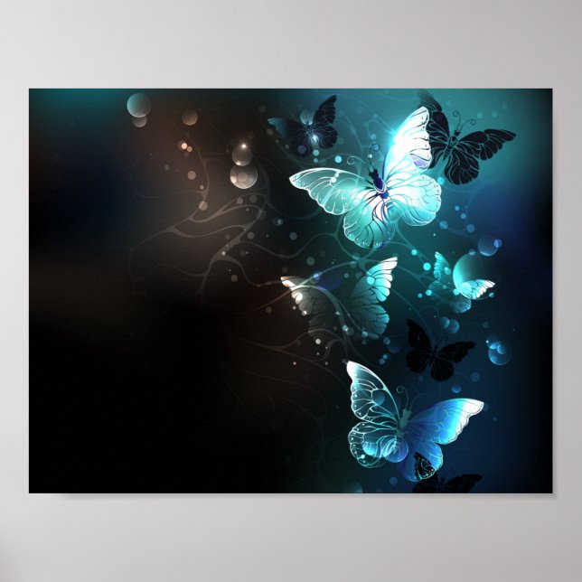 Mint Night Butterflies Poster (Front)