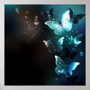 Mint Night Butterflies Poster