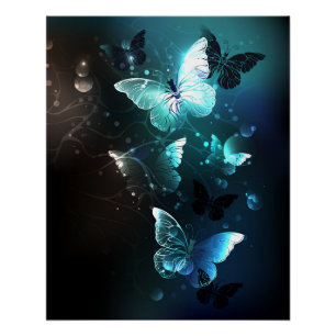 Mint Night Butterflies Poster