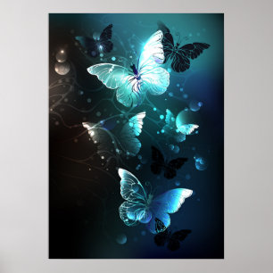 Mint Night Butterflies Poster