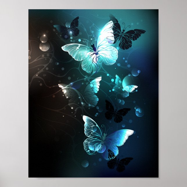 Mint Night Butterflies Poster (Front)