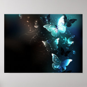 Mint Night Butterflies Poster