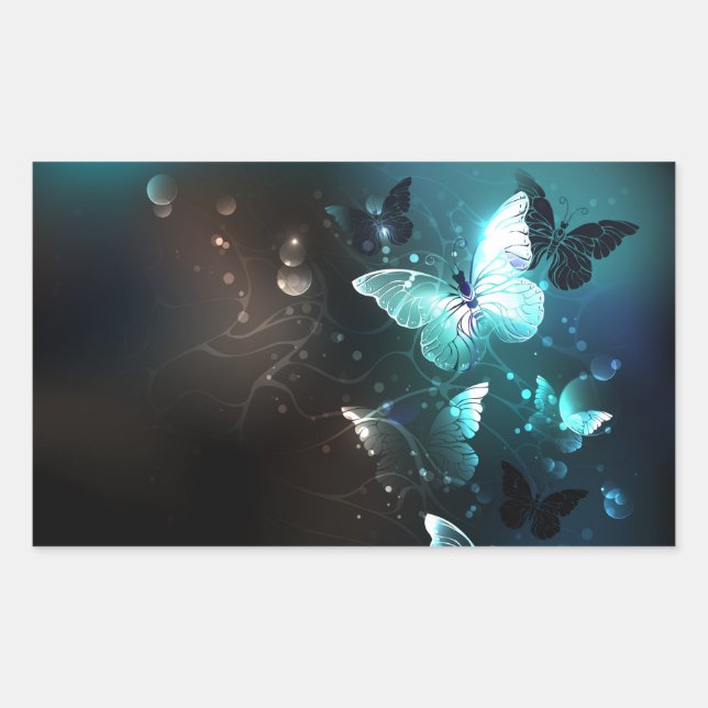 Mint Night Butterflies Rectangular Sticker (Front)
