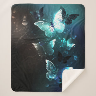 Mint Night Butterflies Sherpa Blanket