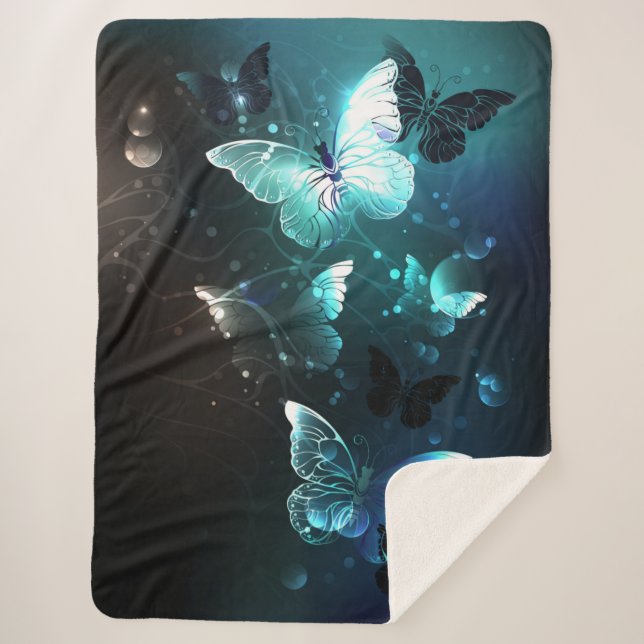 Mint Night Butterflies Sherpa Blanket (Front)