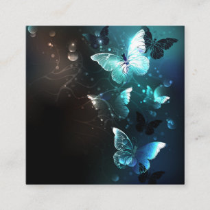 Mint Night Butterflies Square Business Card