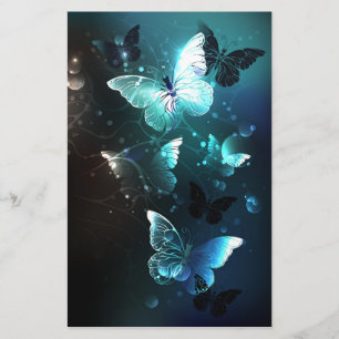 Mint Night Butterflies Stationery