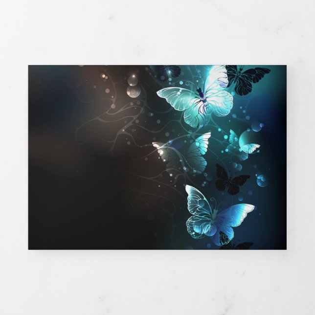 Mint Night Butterflies Tri-Fold Announcement (Cover)