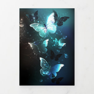 Mint Night Butterflies Tri-Fold Card