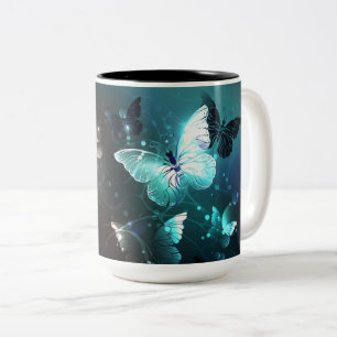 Mint Night Butterflies Two-Tone Coffee Mug