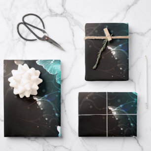 Mint Night Butterflies Wrapping Paper Sheet