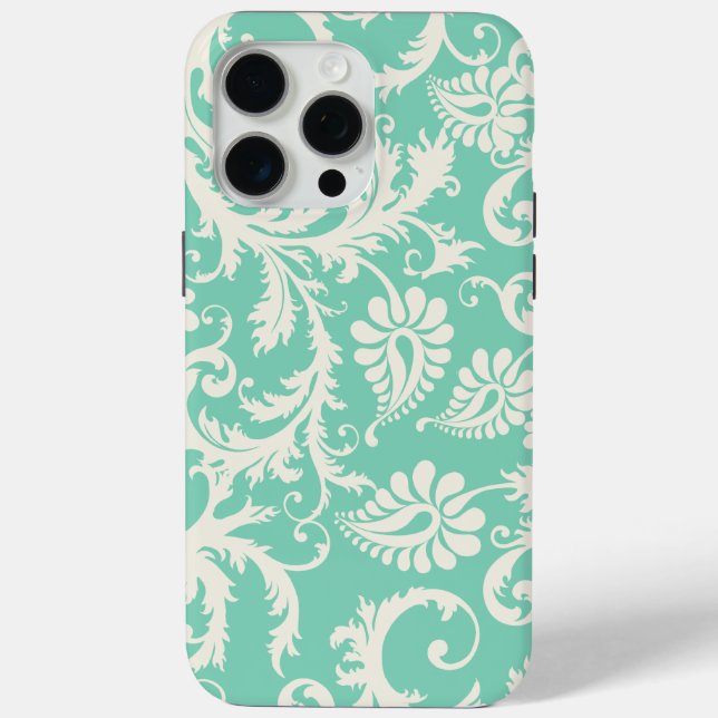 Mint & Off White Damask Floral Pattern Case-Mate iPhone Case (Back)