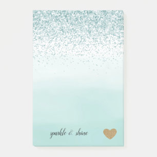 Mint Ombre Glitter Gold Heart Post-it Notes