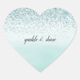 Mint Ombre Glitter personalised Heart Sticker